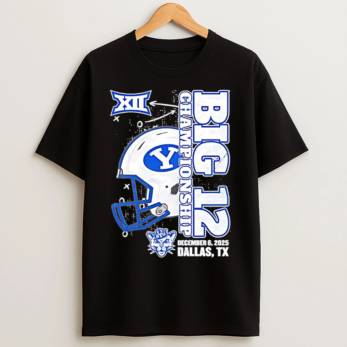 Classic Byu Cougars 2025 Big 12 Football Championship Vertical Helmet T Shirts