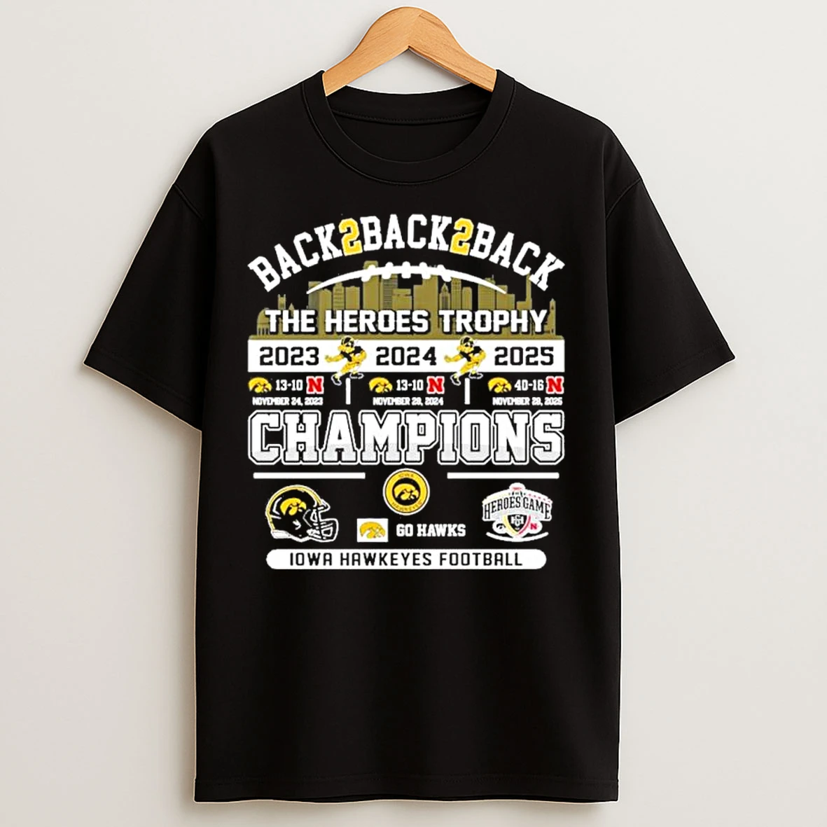 Classic Back 2 Back 2 Back The Heroes Trophy Champions Iowa Hawkeyes Beat Nebraska T Shirts