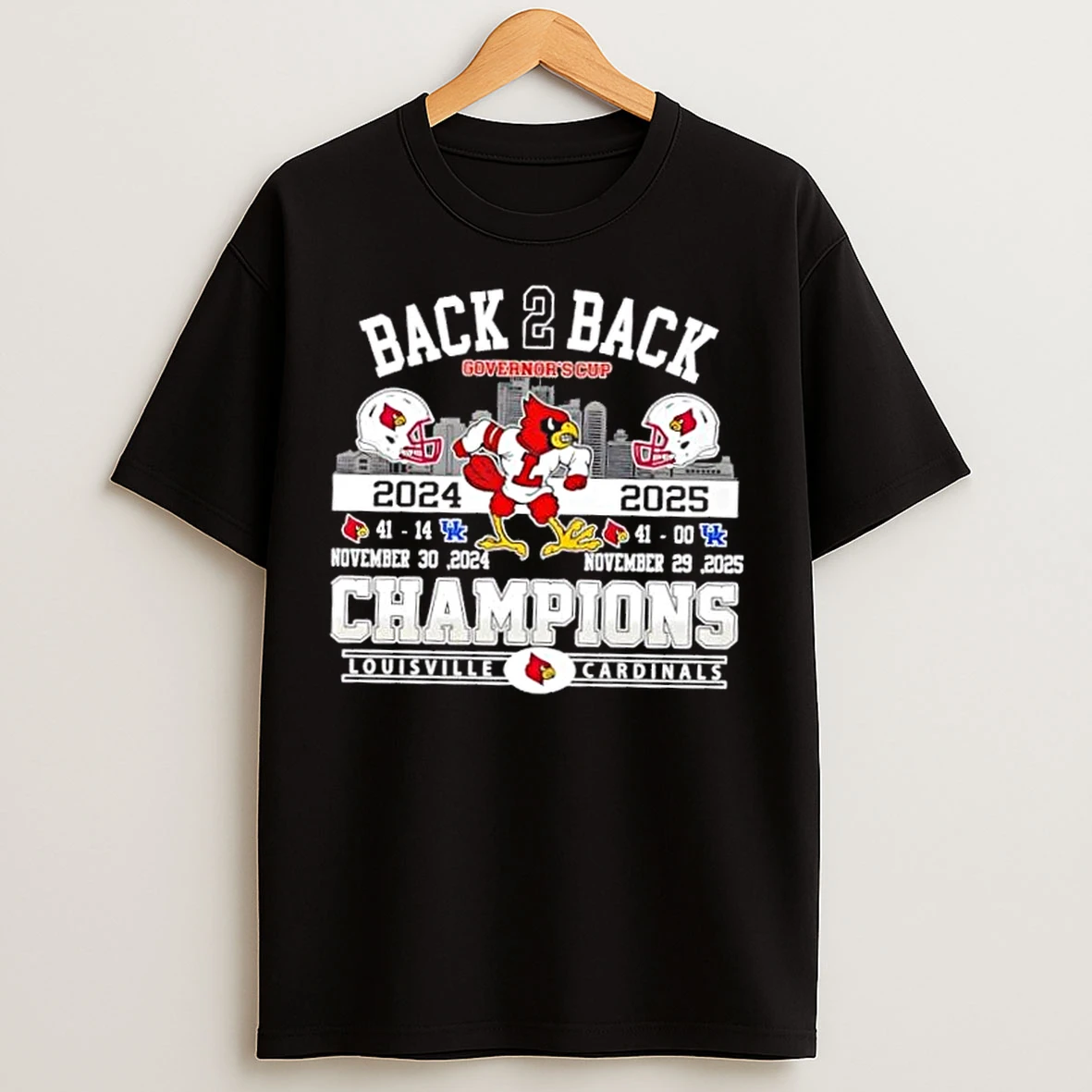 Classic Back 2 Back Governors Cup 2024 25 Louisville Cardinals Football Helmets Skyline T Shirts