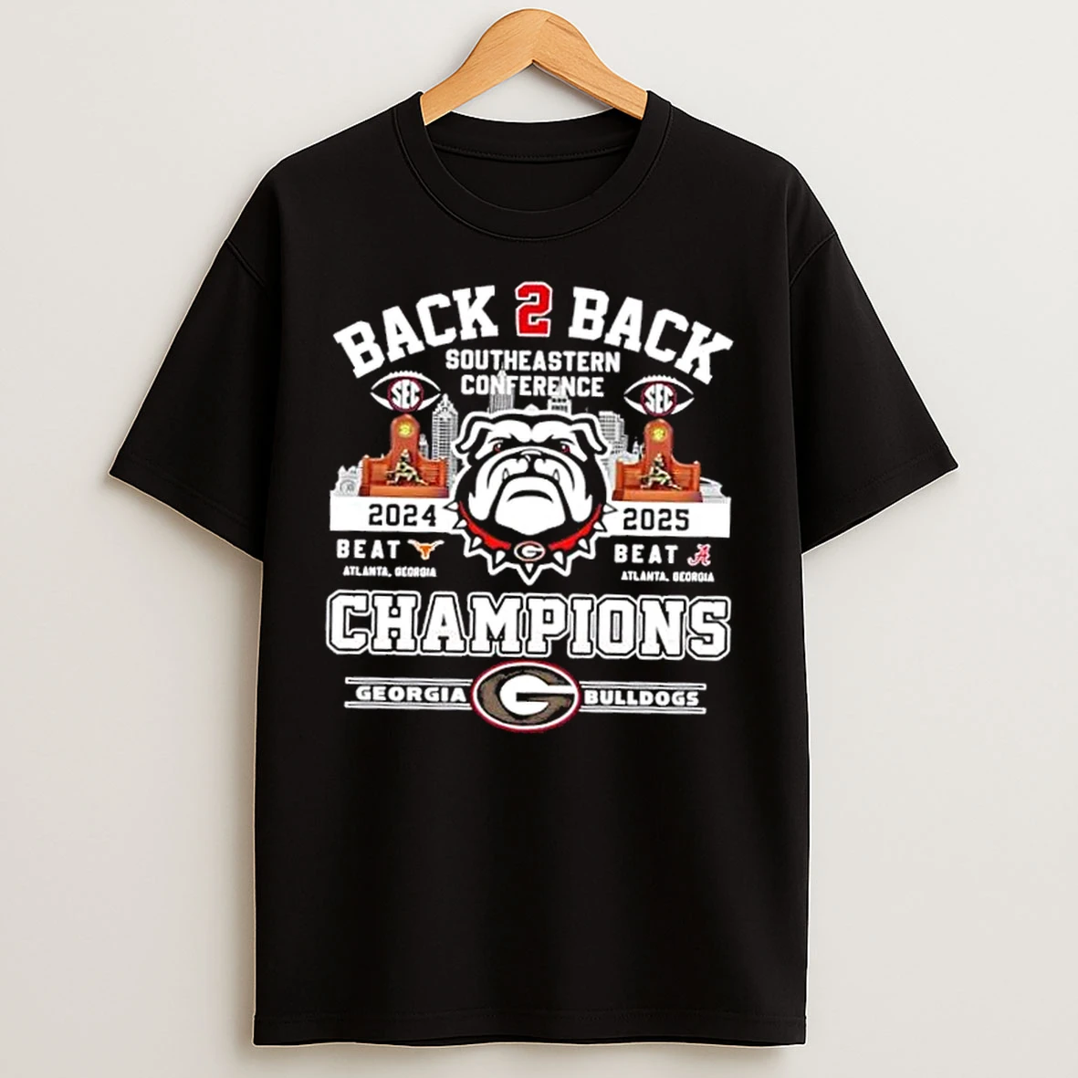 Classic Back 2 Back Southeastern Conference 2024 2025 Georgia Bulldogs Champions T Shirts
