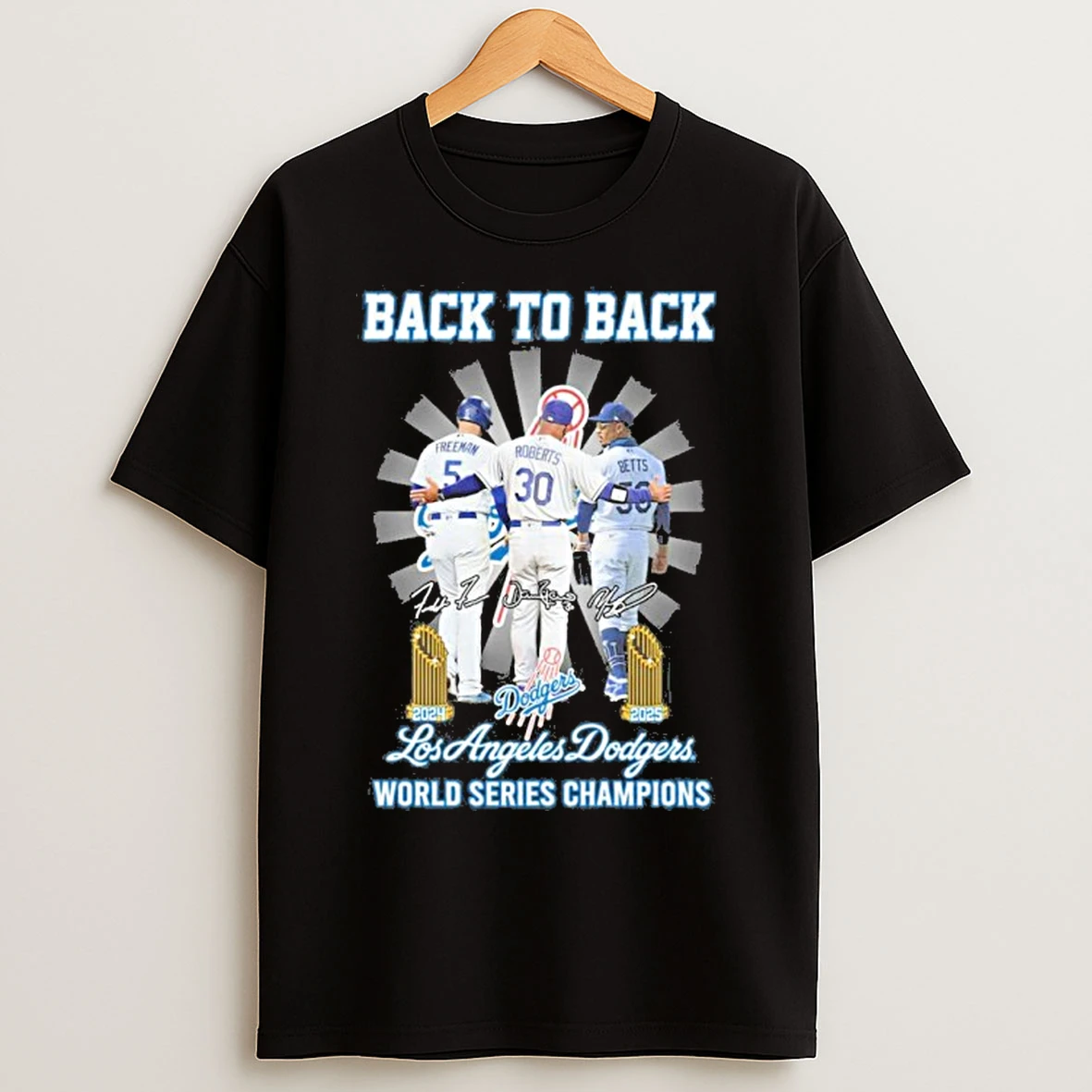 Classic Back To Back Player Signature Los Angeles Dodgers World Series Champions T Shirts