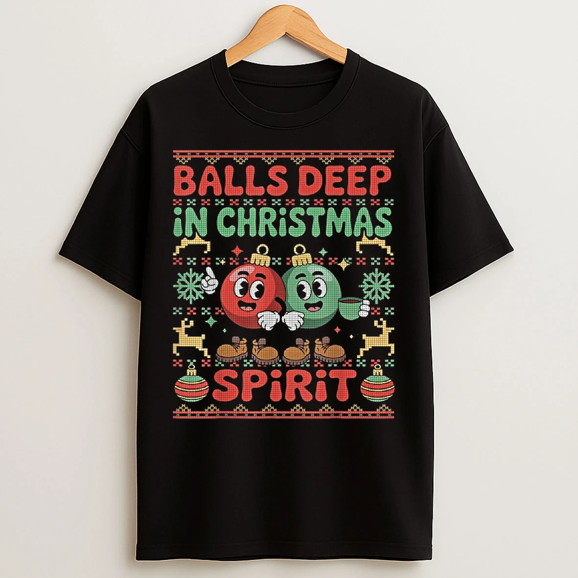 Classic Balls Deep In The Christmas Spirit Xmas Ugly T Shirts