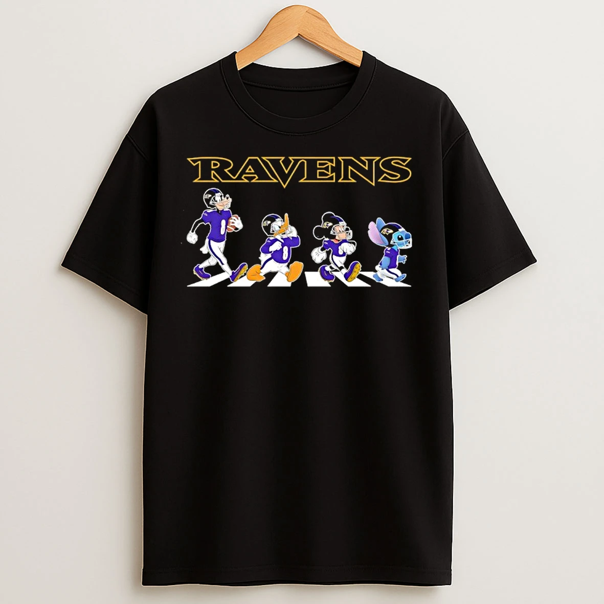 Classic Baltimore Ravensx Goofy X Donald Duck X Mickey Mouse X Stitch Abbey Road T Shirts
