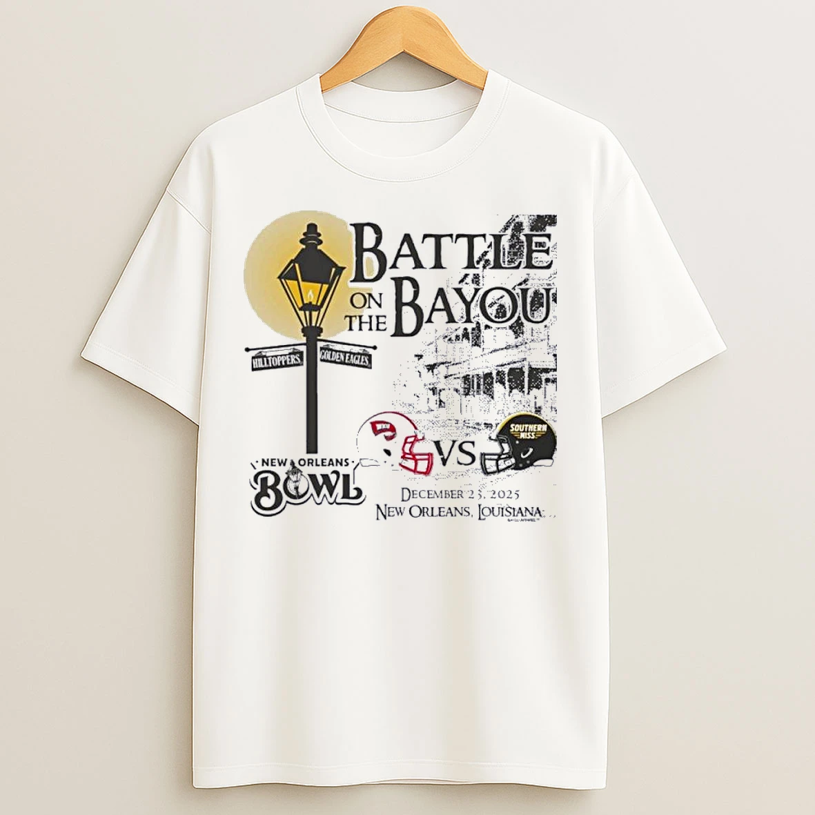 Classic Battle On The Bayou Southern Miss Vs Western Kentucky 2025 New Orleans Bowl T Shirts