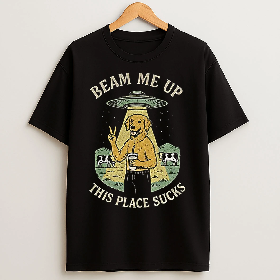 Classic Beam Me Up This Place Sucks Funny Golden Retriever T Shirts