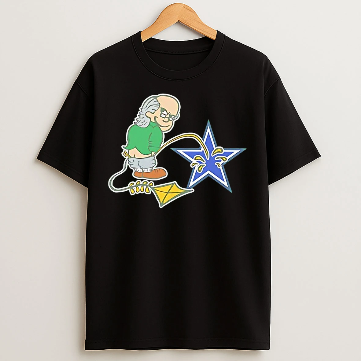 Classic Ben Franklin Whizzing On The Blue Star T Shirts