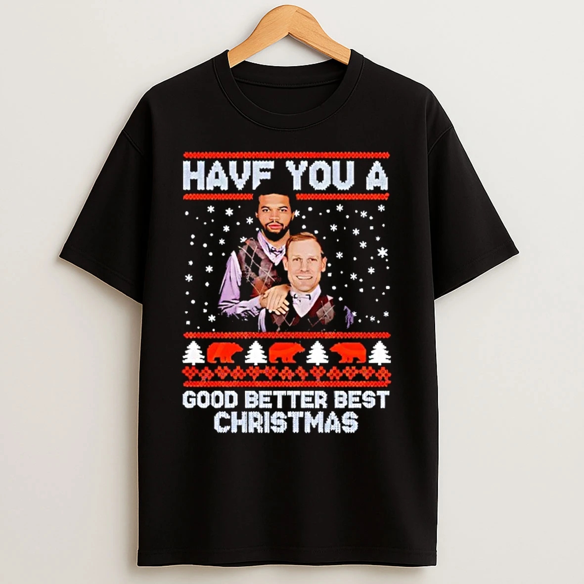 Classic Ben Johnson And Caleb Williams Good Better Best Christmas Football Ugly Pattern T Shirts