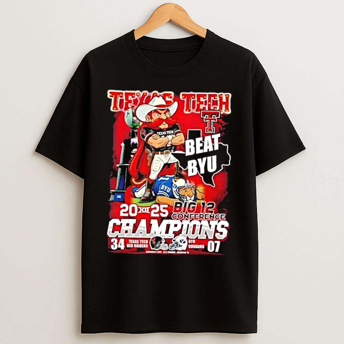 Classic Big 12 Conference Champions Texas Tech Red Raiders Beat Byu Cougars Mascots T Shirts