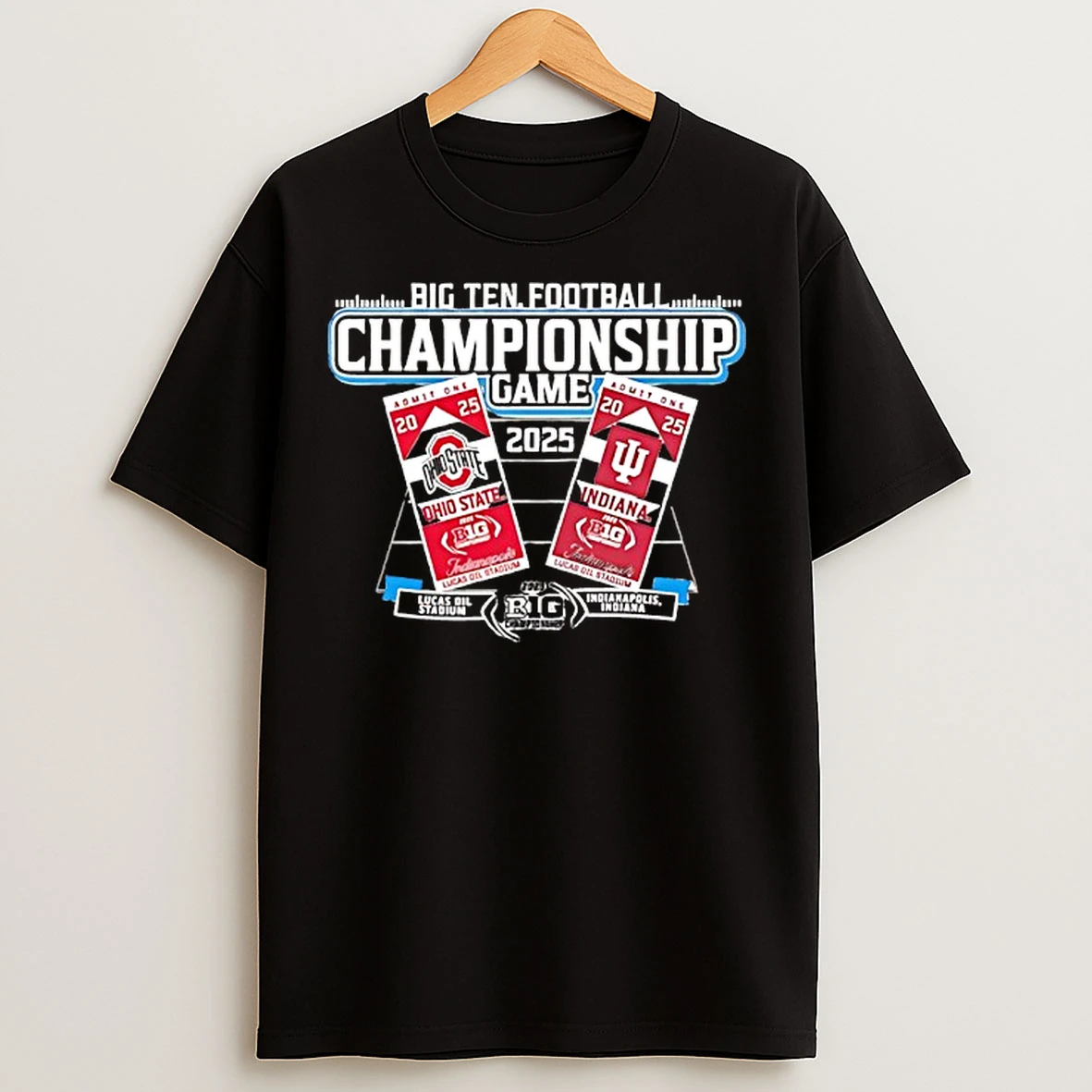 Classic Big Ten 2025 Football Championship Stadium Ohio State Vs Indiana Hoosiers Logo T Shirts