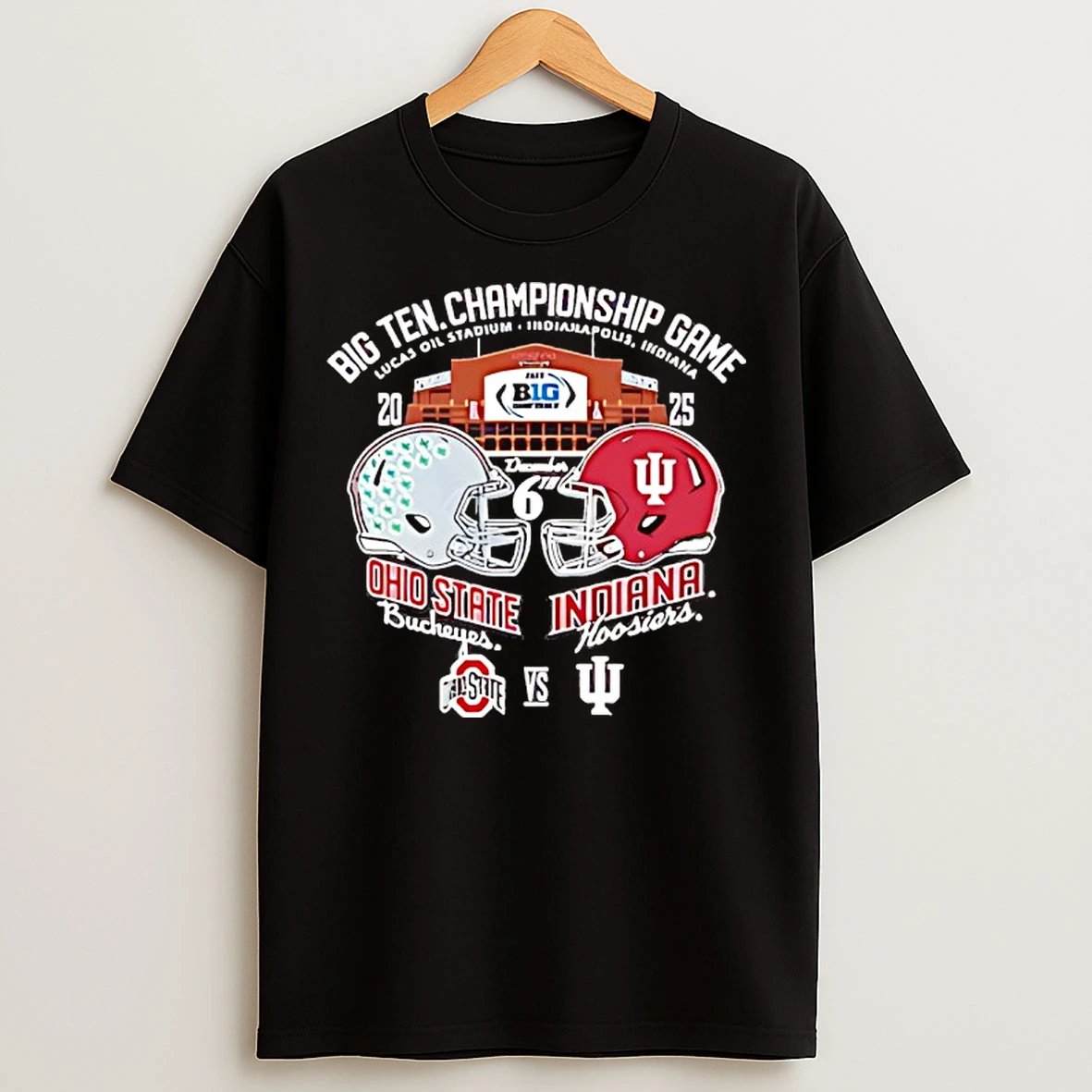 Classic Big Ten 2025 Football Championship Tickets Ohio State Vs Indiana Hoosiers Helmet Logo T Shirts