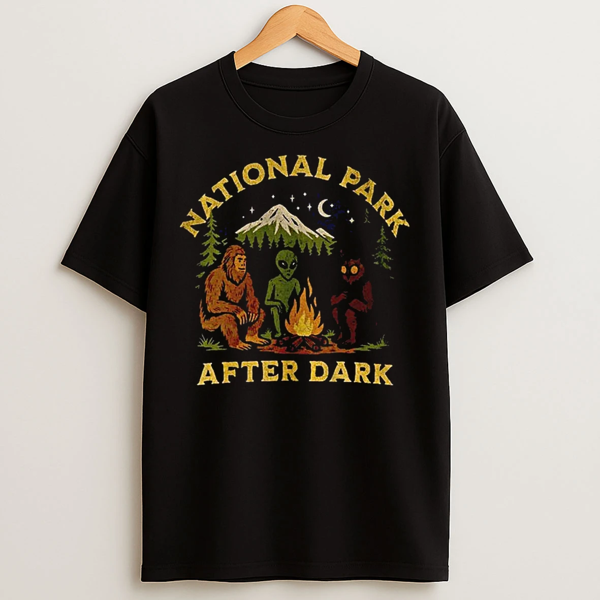 Classic Bigfoot Mothman Alien National Park After Dark T Shirts