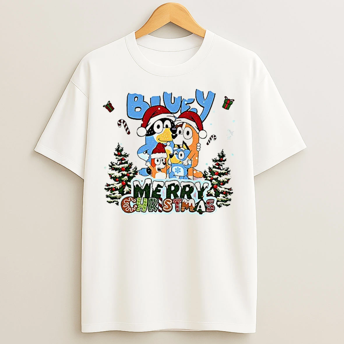Classic Bluey Family Santa Hat Merry Christmas T Shirts
