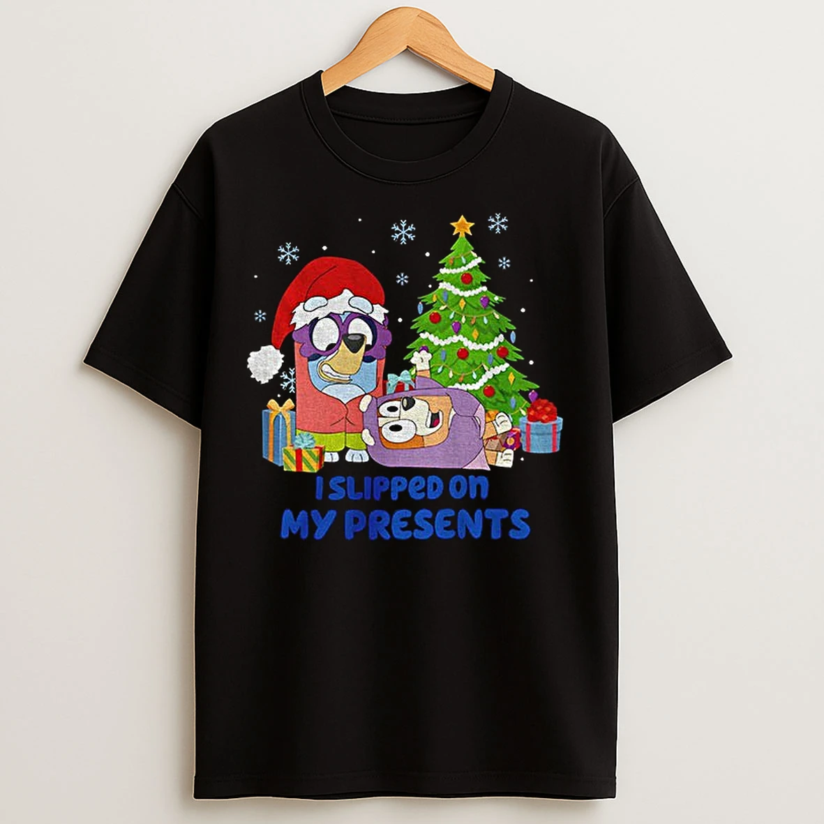 Classic Bluey Janet And Rita I Slipped On My Presents Christmas T Shirts