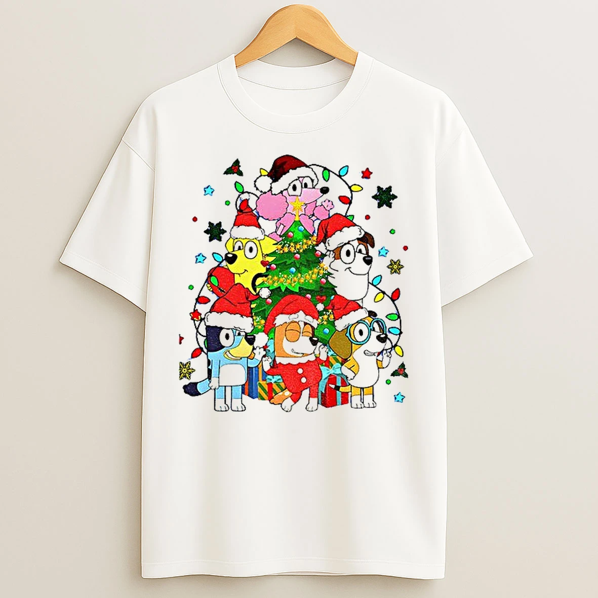 Classic Bluey And Friends Santa Hat Merry Christmas T Shirts