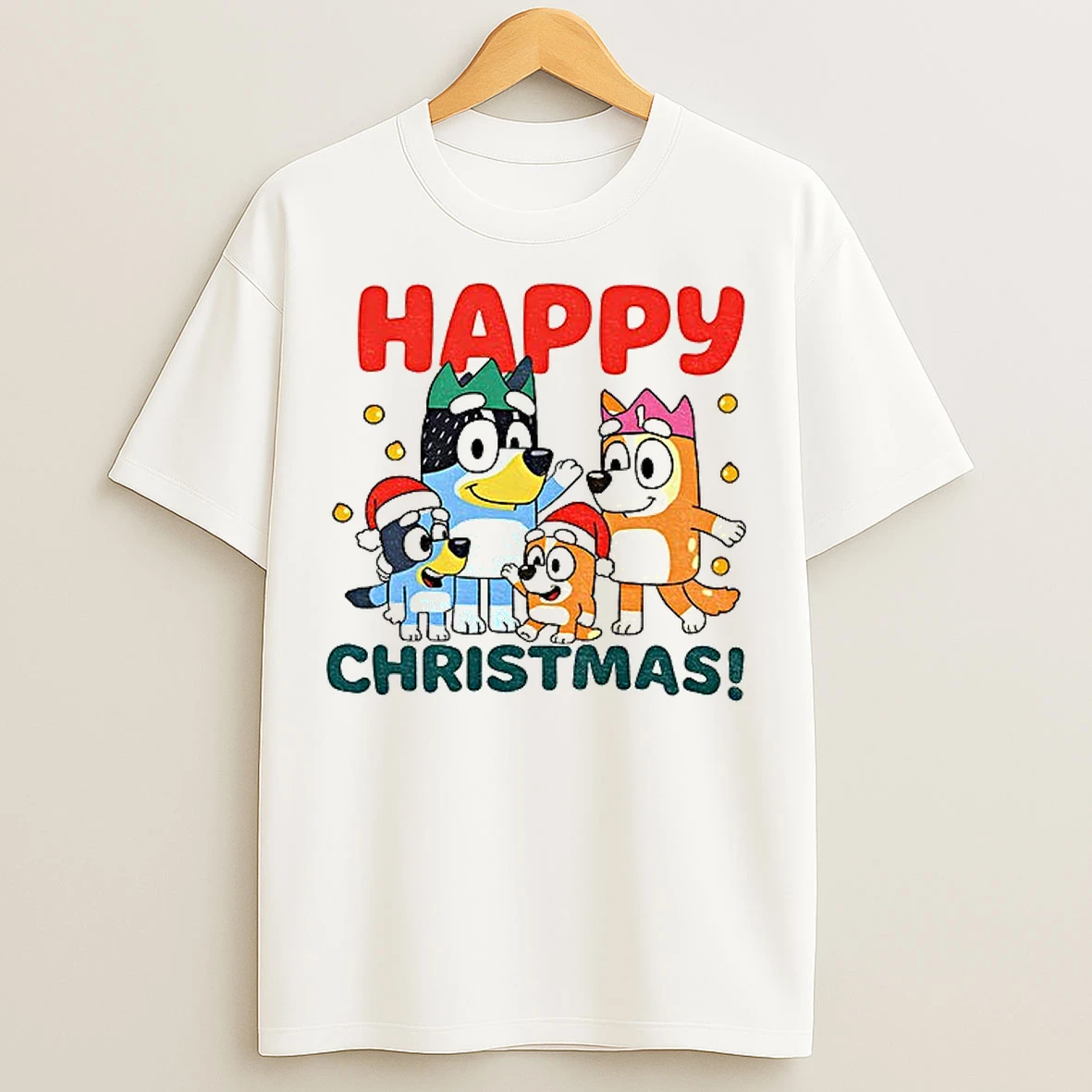 Classic Bluey Family Santa Hat Happy Christmas T Shirts
