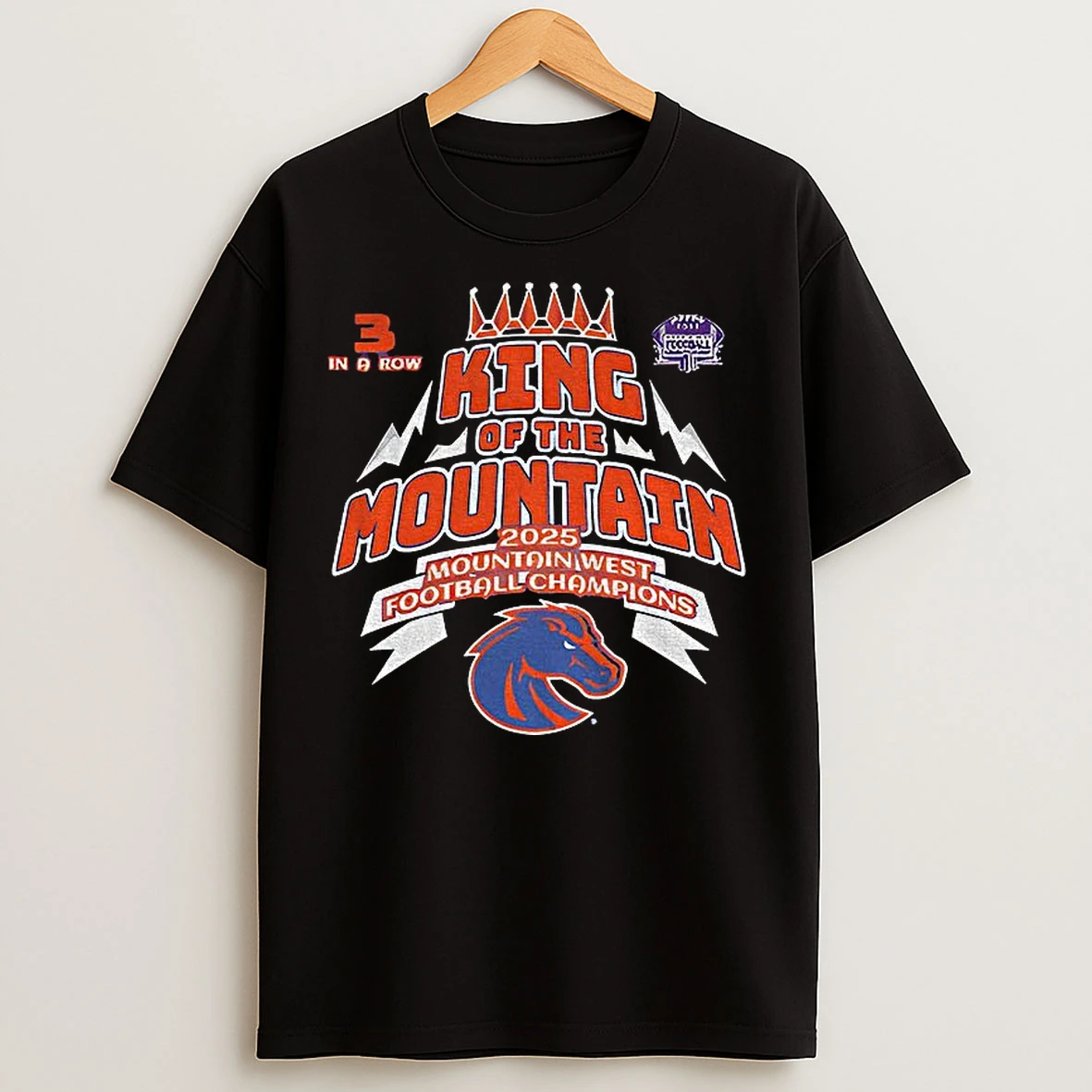 Classic Boise State Broncos 2025 Mountain West Champions King Of The Mountain 3 In A Row T Shirts