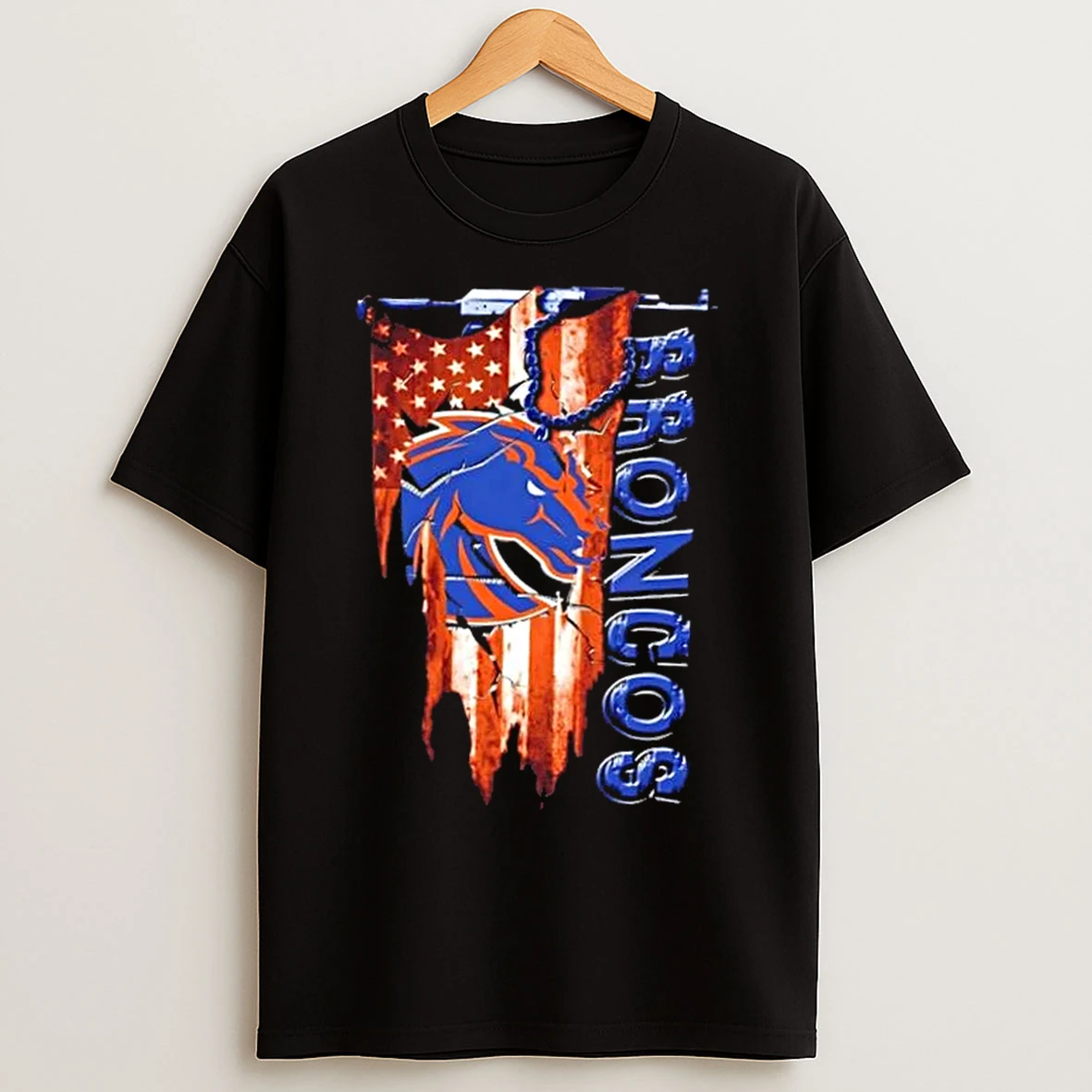 Classic Boise State Broncos Football Battle Shattered Usa Flag Rip Design T Shirts