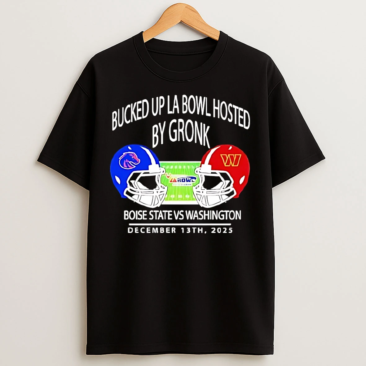 Classic Boise State Broncos Vs Washington Huskies 2025 Bucked Up La Bowl Helmets T Shirts