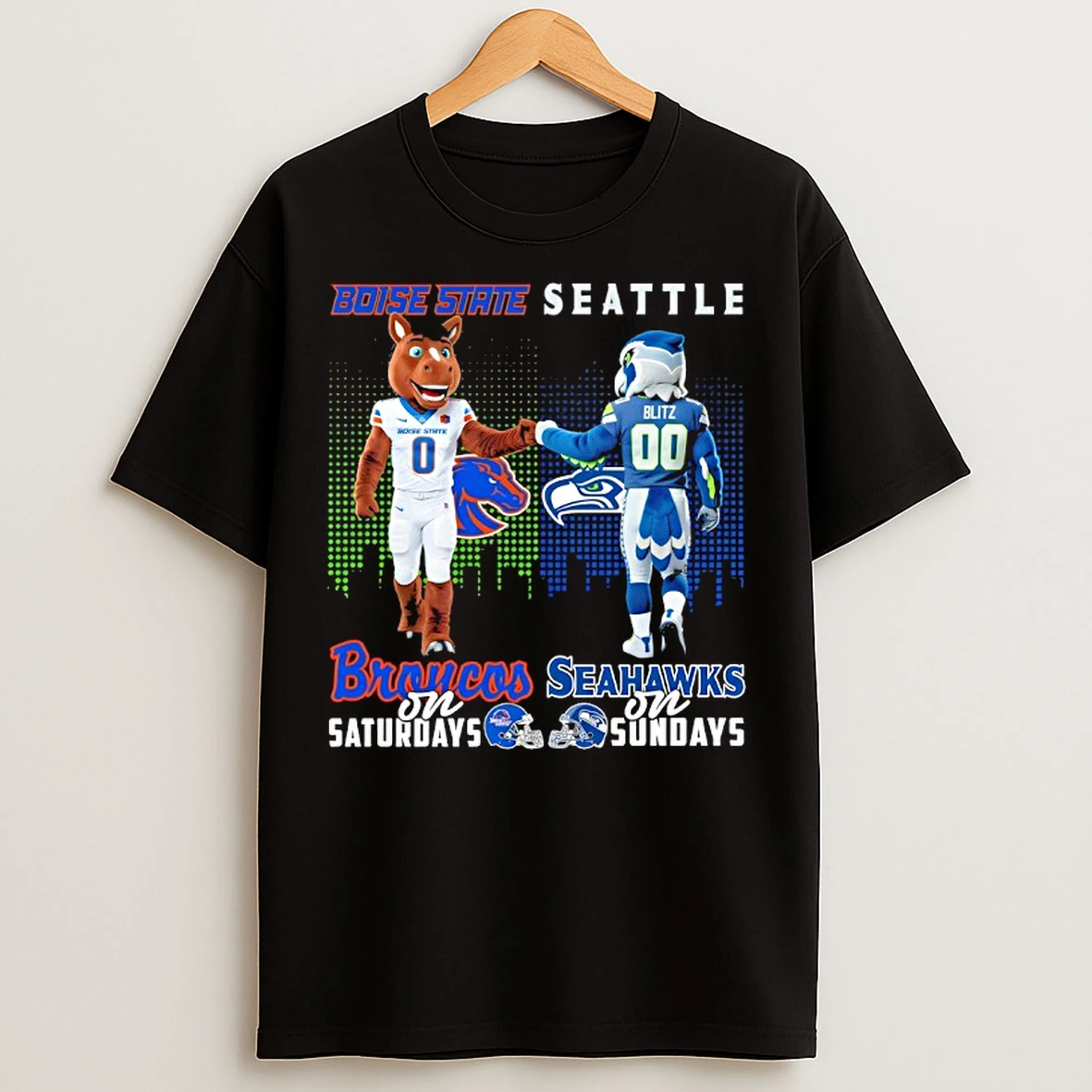 Classic Boise State Broncos On Saturdays X Seattle Seahawks On Sundays Mascot T Shirts