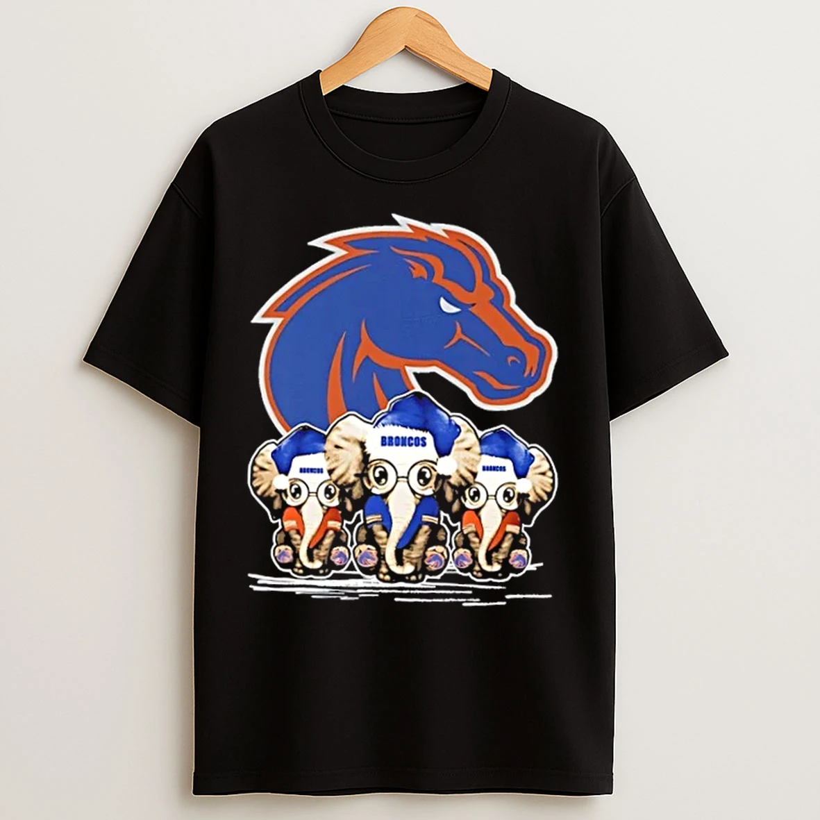Classic Boise State Broncos X Elephants Santa Hat Merry Christmas T Shirts