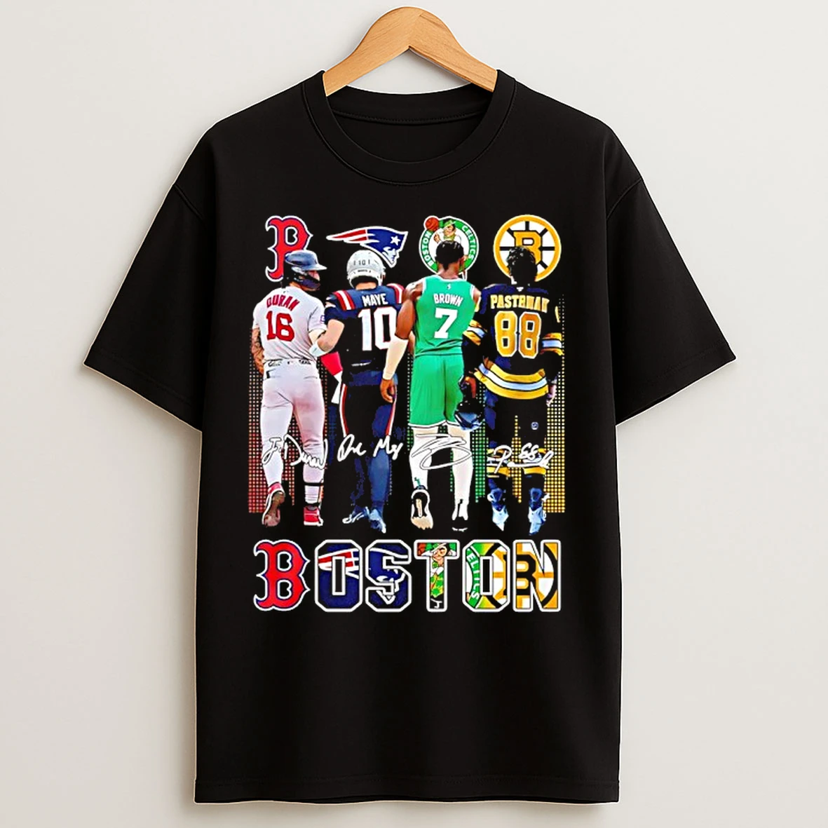 Classic Boston Celtics Brown Bruins Pastrnak Patriots Maye Red Sox Duran City Skyline T Shirts