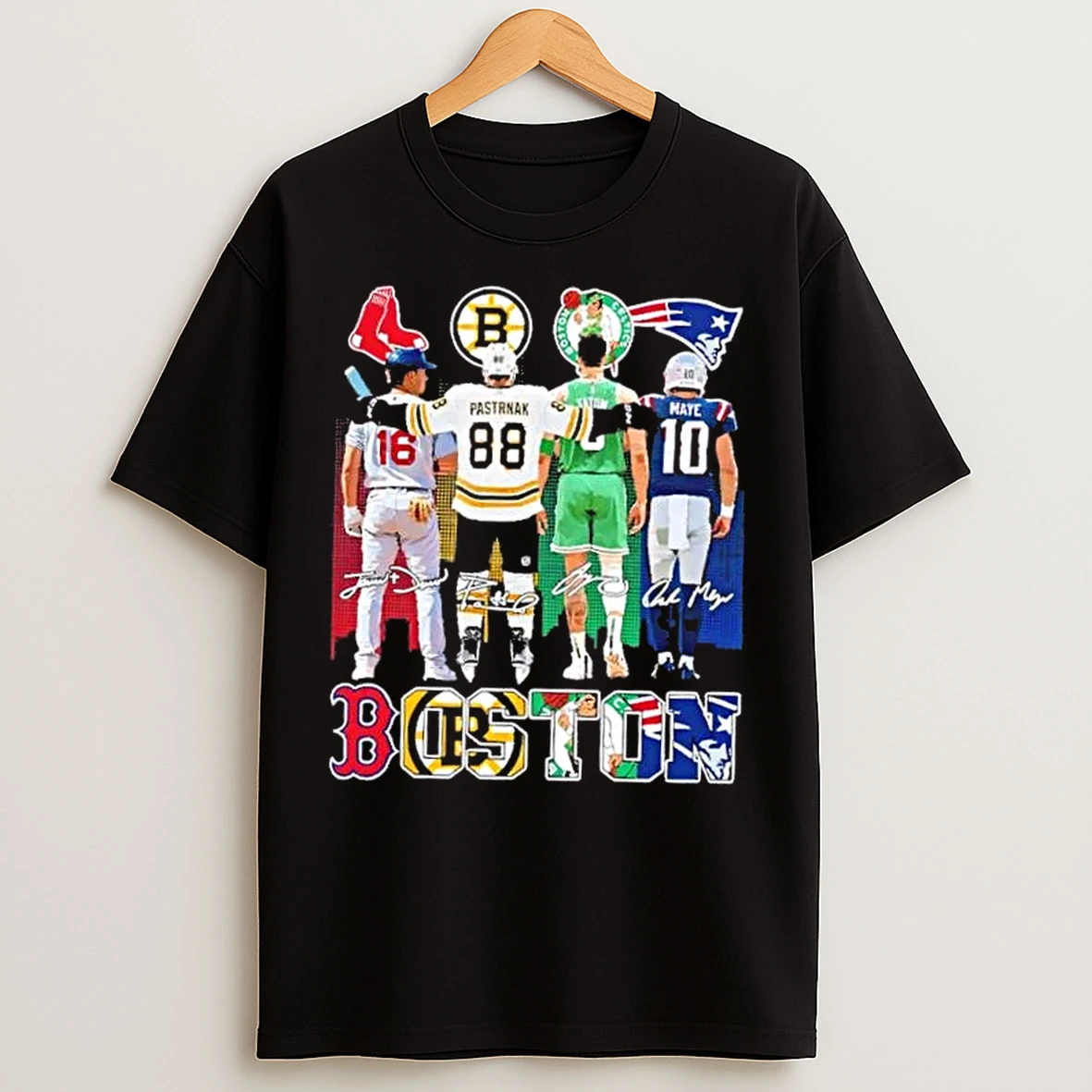 Classic Boston City Sports Teams Legends Skyline Signatures T Shirts