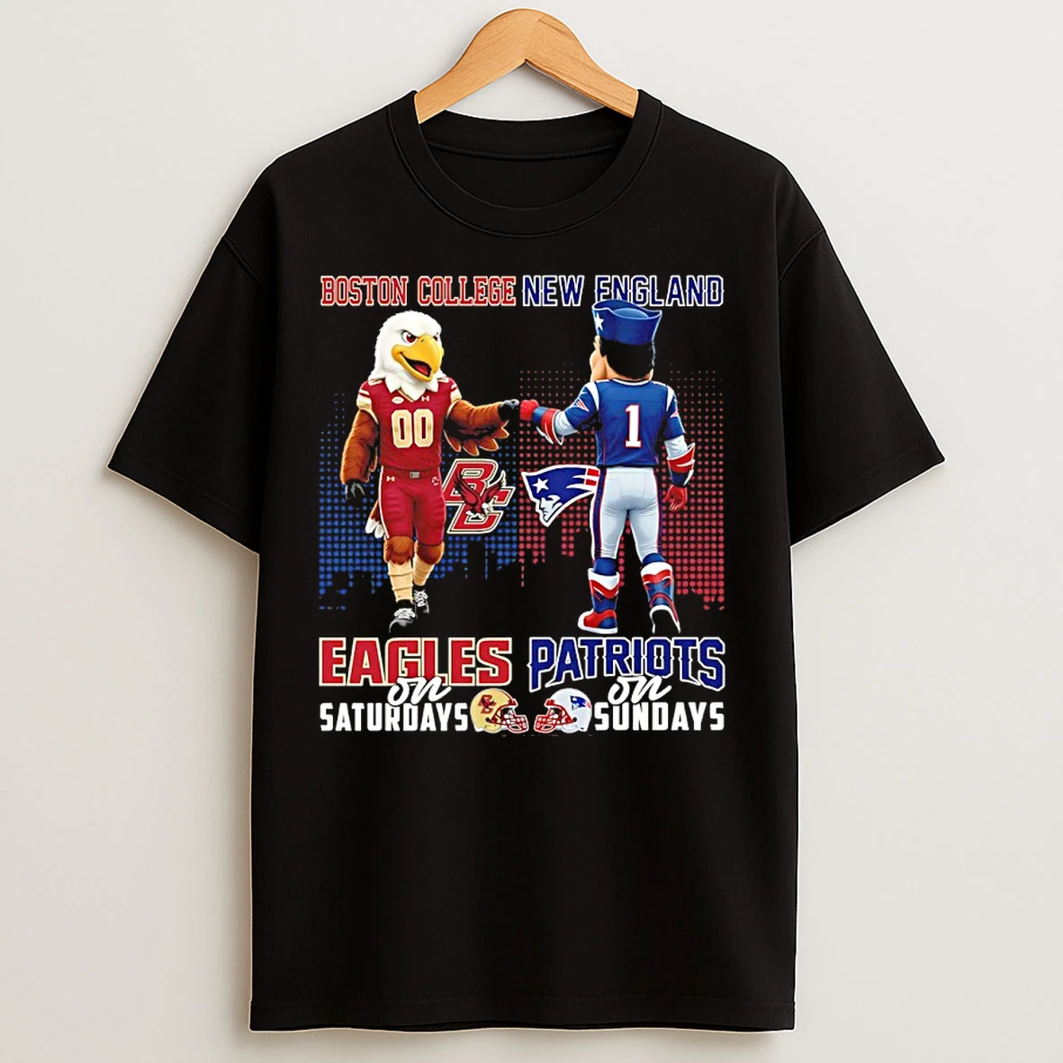 Classic Boston College Eagles On Saturday And New England Patriots On Sundays Mascot T Shirts