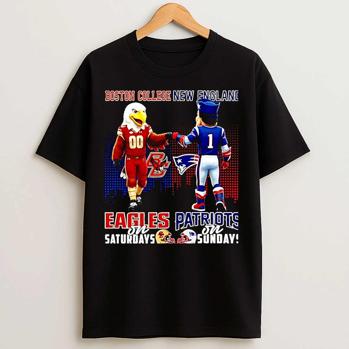 Classic Boston College Eagles On Saturdays Vs New England Patriots On Sundays Mascot Skyline Christmas T Shirts