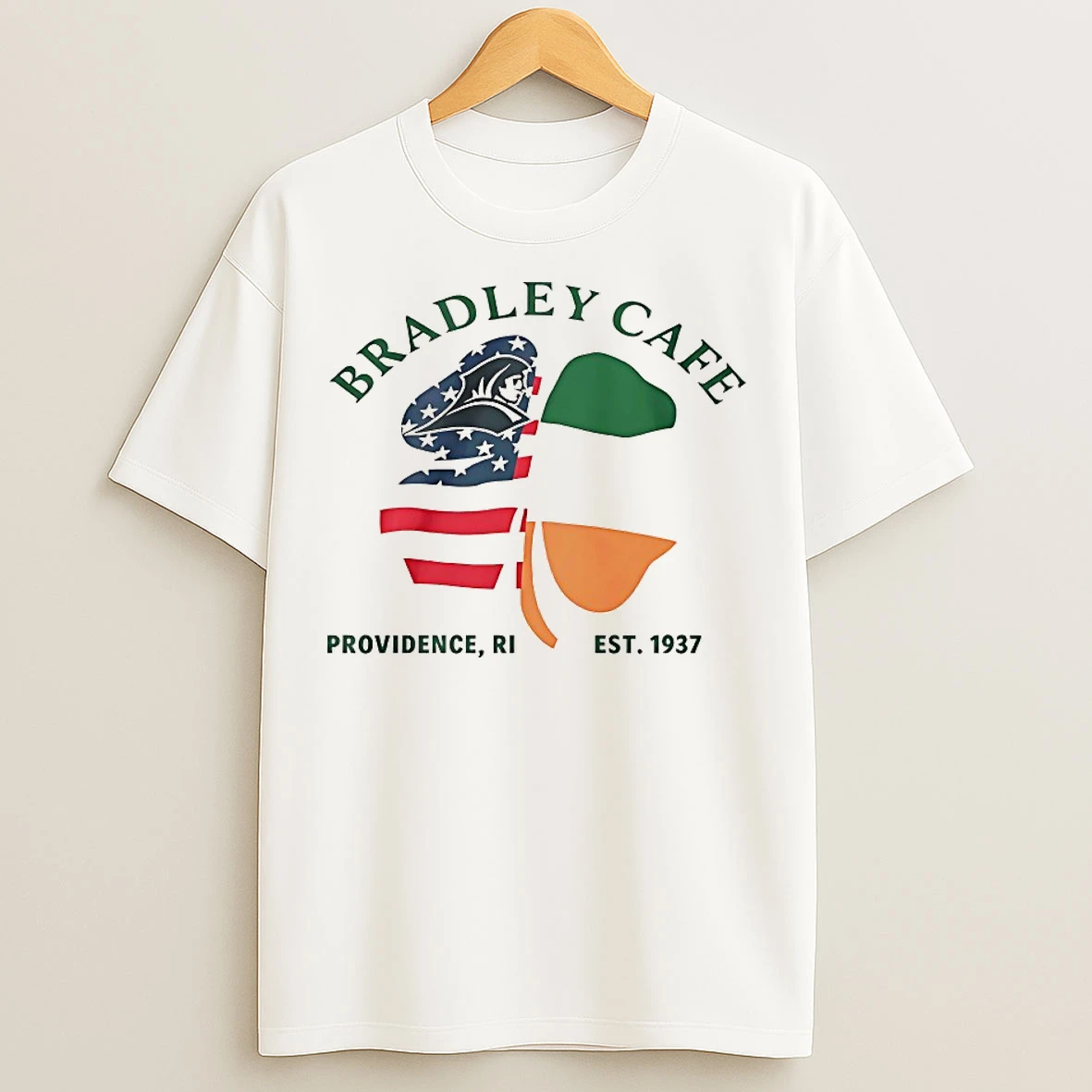 Classic Bradley Cafe Providence Ri Est 1937 Shamrock Usa Ireland Flag T Shirts