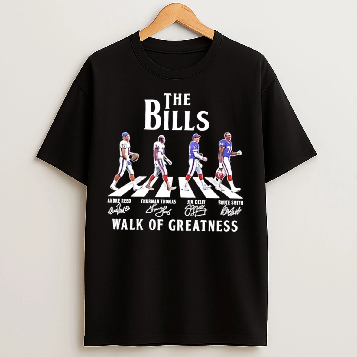 Classic Buffalo Bills Bruce Smith Jim Kelly Thurman Thomas Andre Reed Abbey Road Walk Of Greatness T Shirts