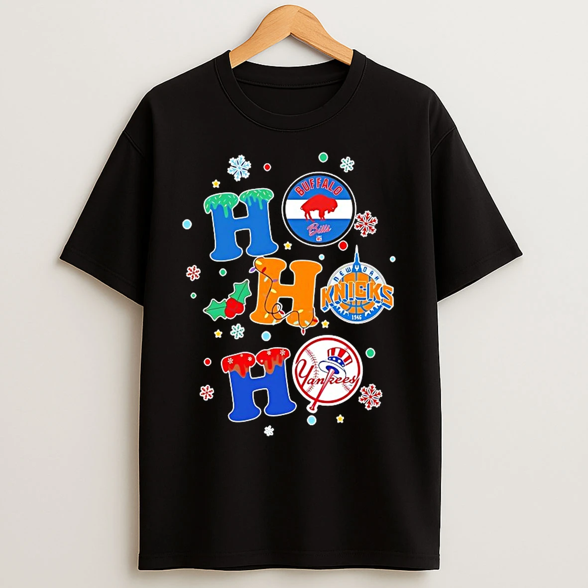 Classic Buffalo Bills New York Knicks New York Yankees Ho Ho Ho Logo T Shirts