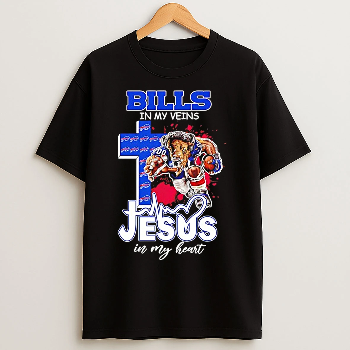 Classic Buffalo Bills In My Veins Jesus In My Heart Mascot T Shirts