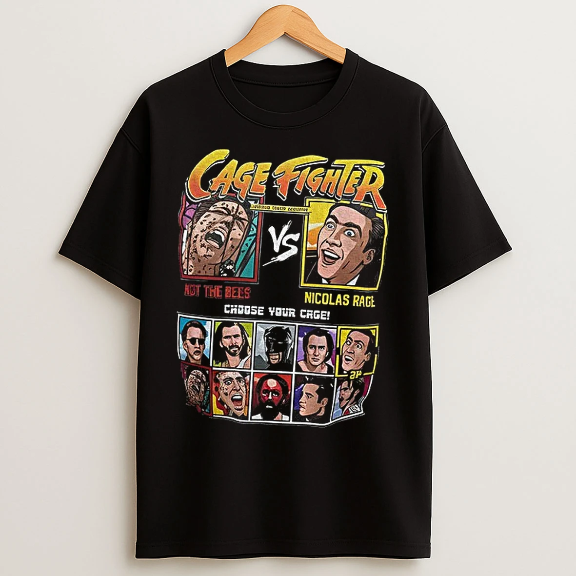 Classic Cage Fighter Nicolas Cage Retro Gaming Movie T Shirts
