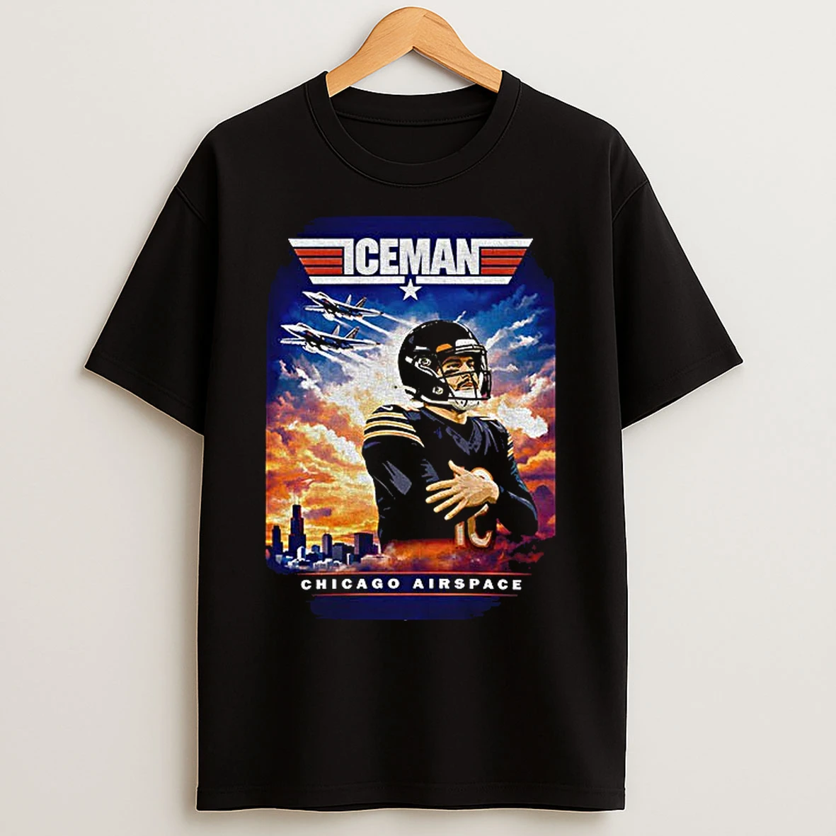 Classic Caleb Williams Ice Man Chicago Bears X Top Gun Chicago Airspace T Shirts