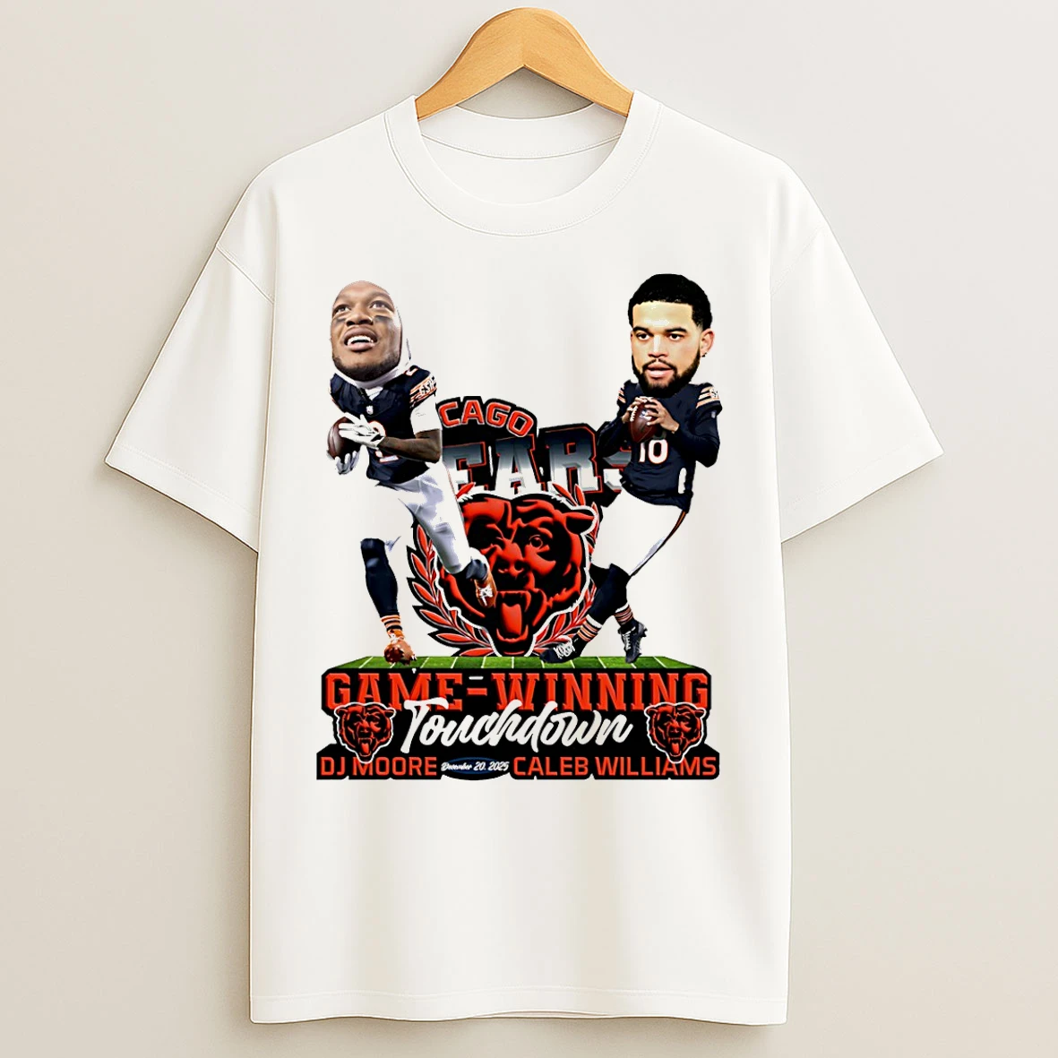 Classic Caleb Williams And Dj Moore Chicago Bears Overtime Winning Touchdown Caricature T Shirts