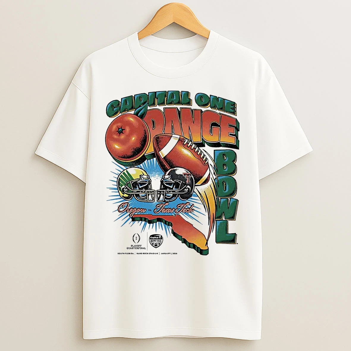 Classic Capital One Orange Bowl 2026 Oregon Vs Texas Tech Matchup Vintage T Shirts