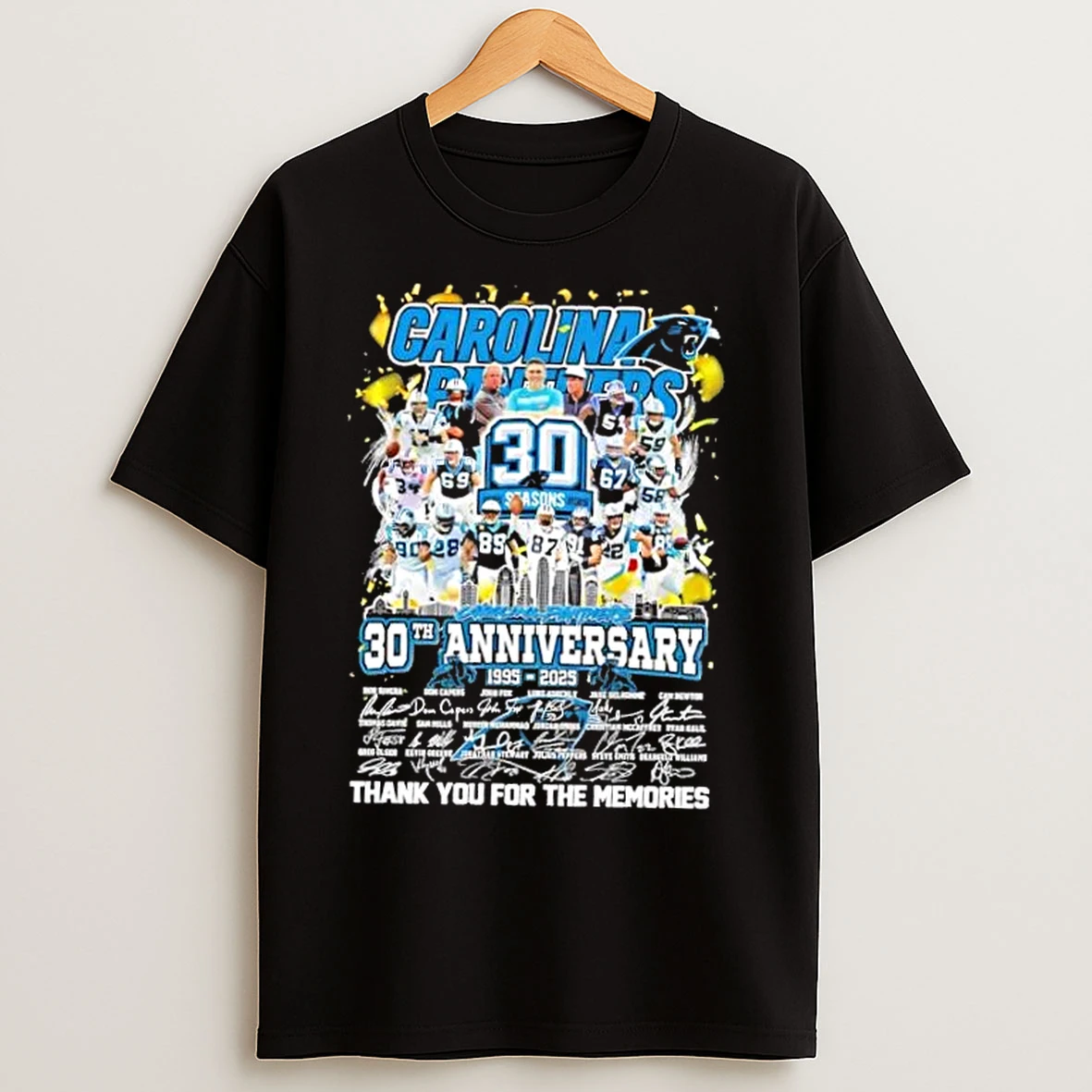 Classic Carolina Panthers 30th Anniversary 1995 2025 Legends Thank You For The Memories Signatures T Shirts