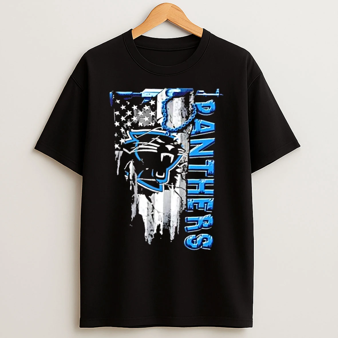 Classic Carolina Panthers Football Battle Shattered Usa Flag Rip Design T Shirts
