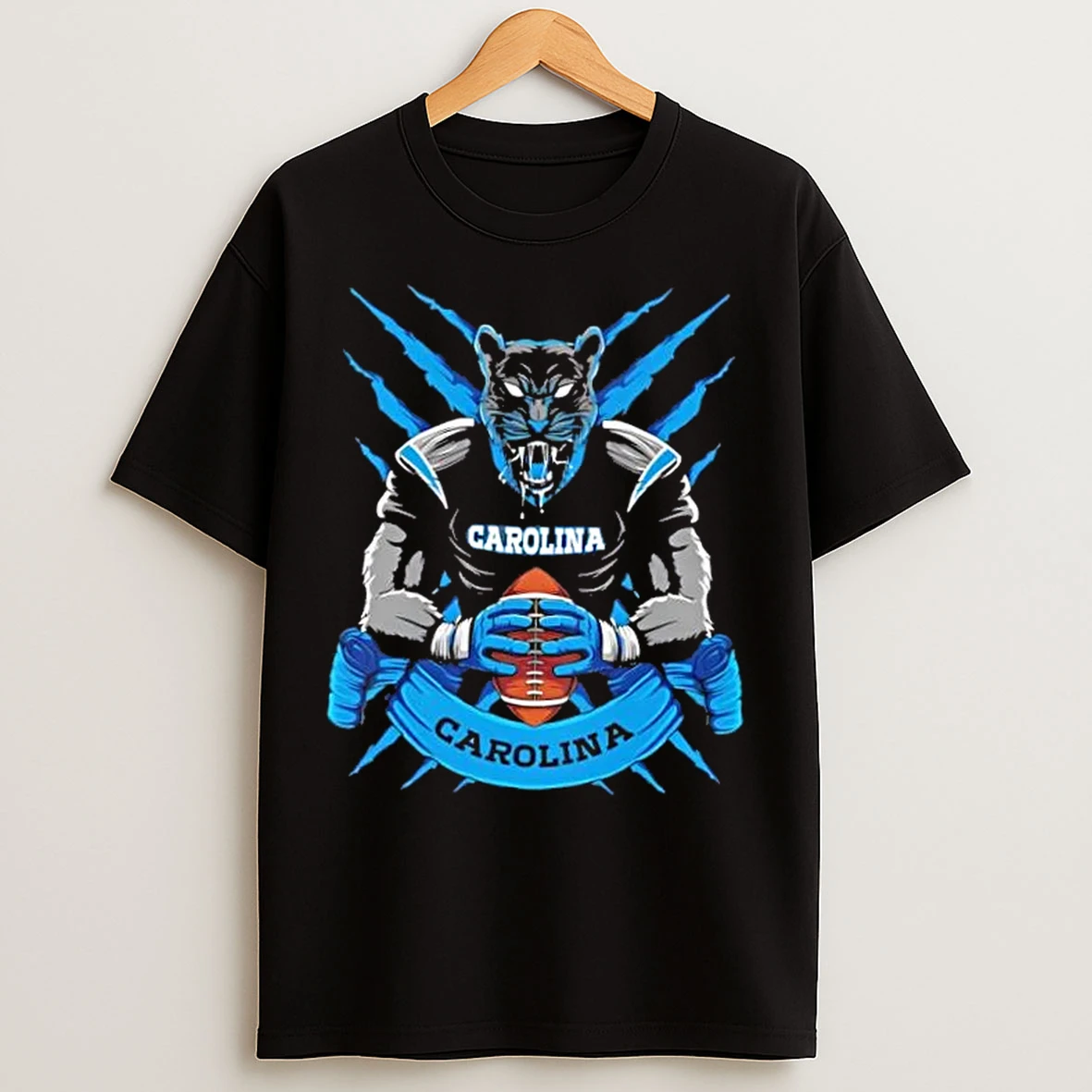 Classic Carolina Panthers Football Mascot Hug The Ball T Shirts