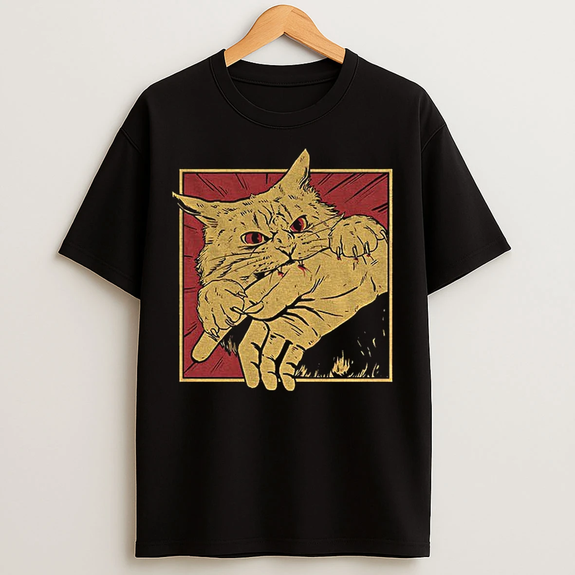 Classic Cat Bite Japanese Horror Anime Graphic T Shirts