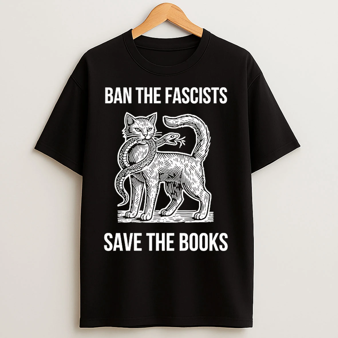 Classic Cat Eat Snake Ban The Fascists Save The Books T Shirts