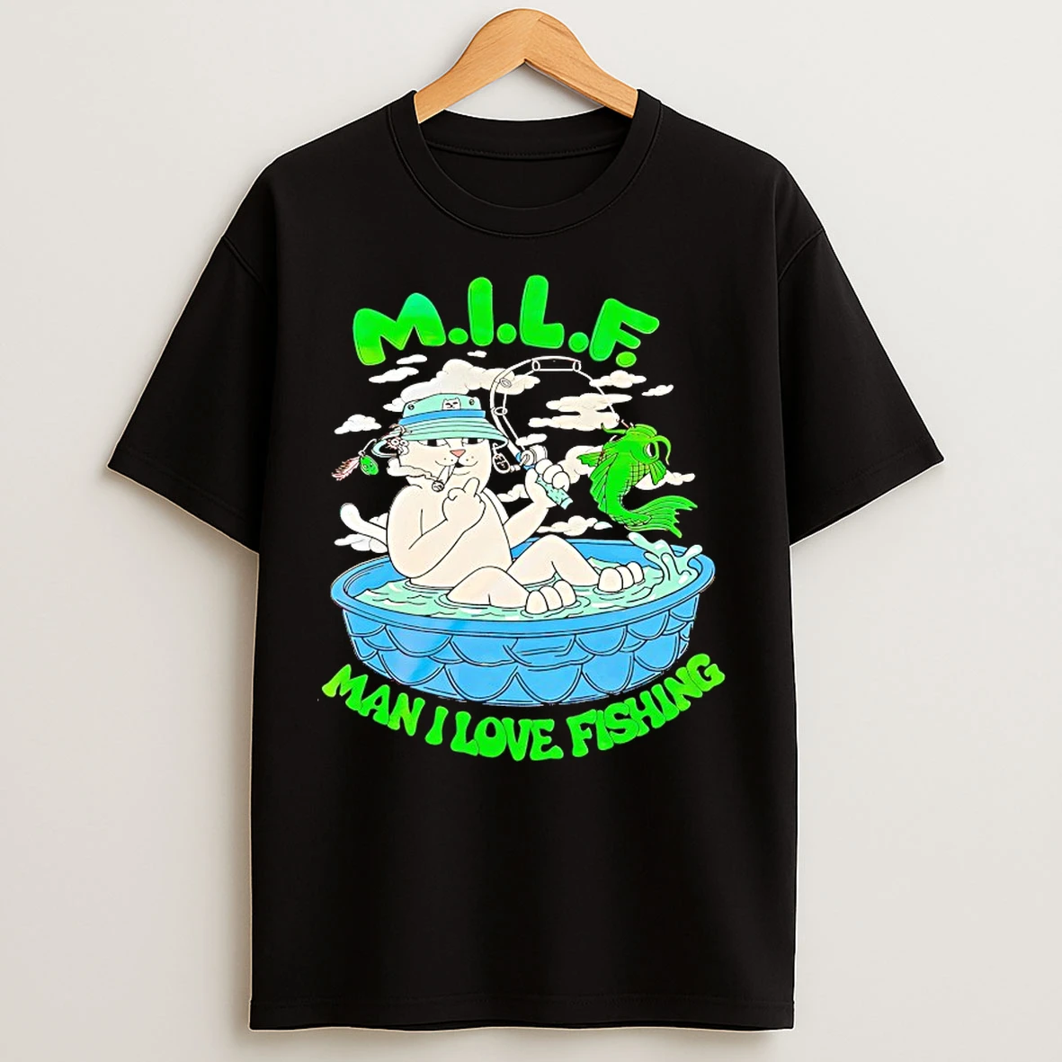 Classic Cat Milk Man I Love Fishing T Shirts