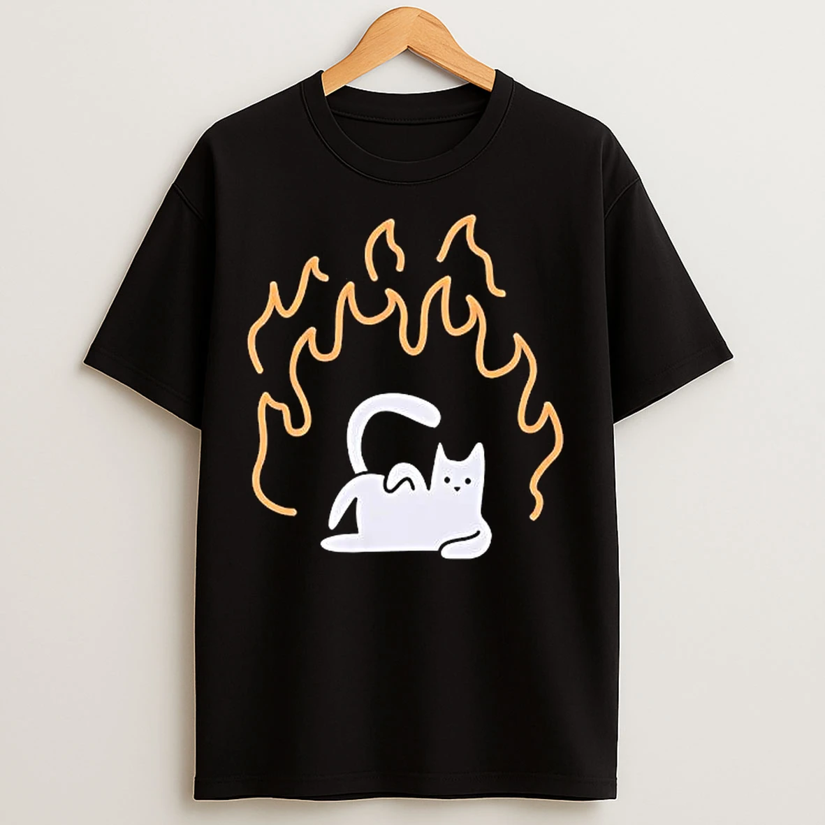 Classic Cat On Fire Cute T Shirts