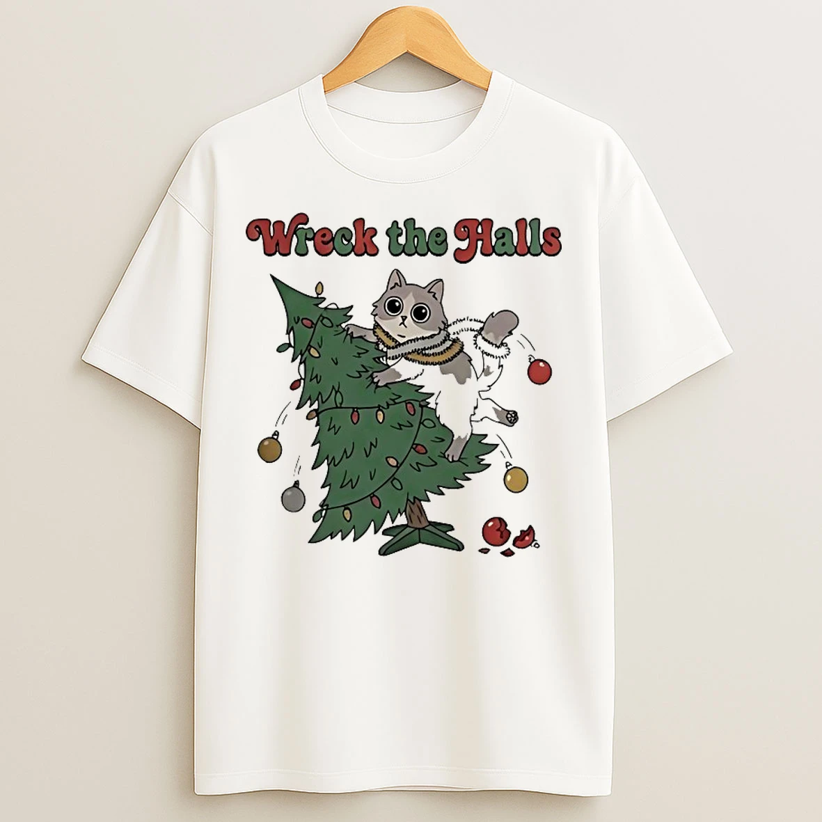 Classic Cat Wreck The Halls Christmas T Shirts