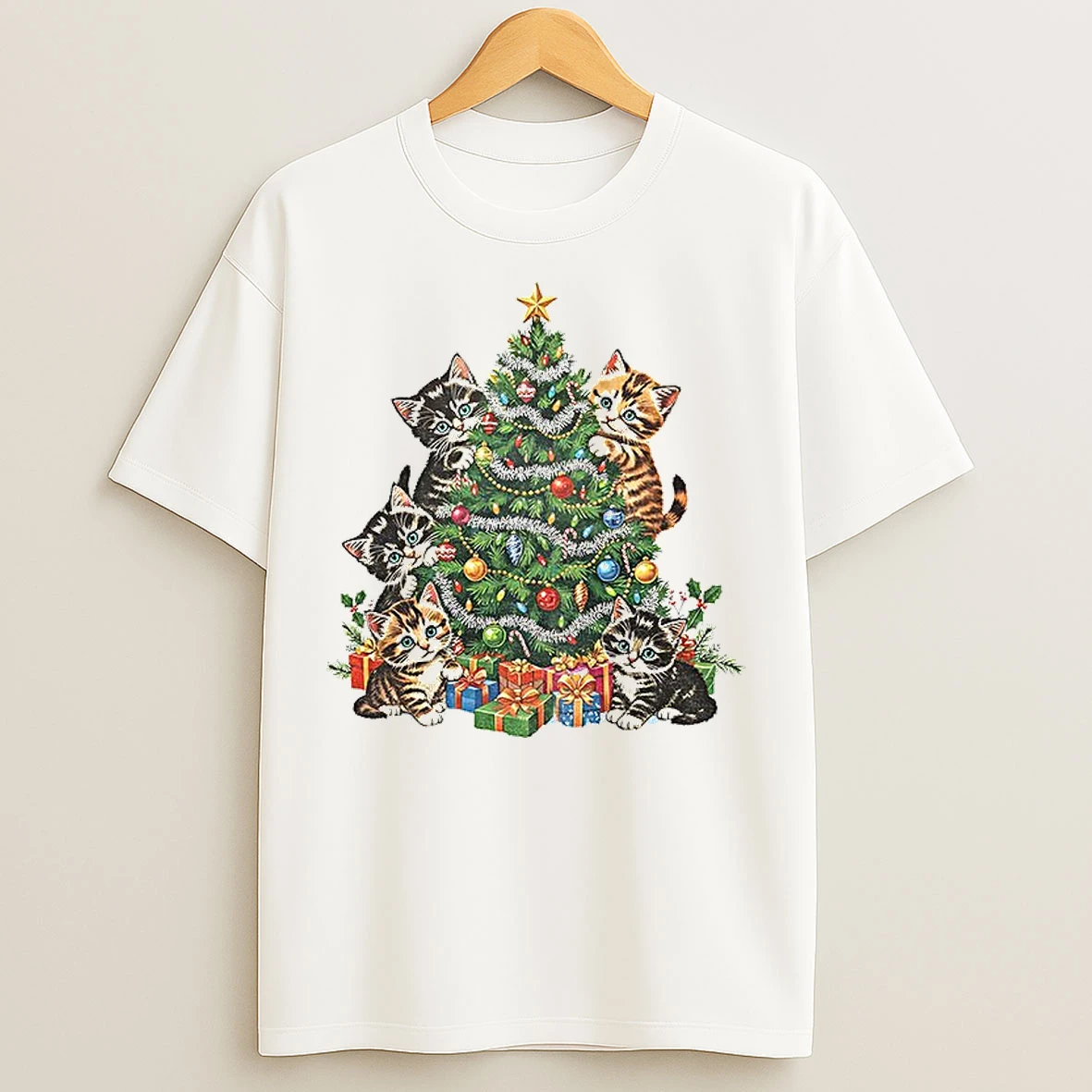 Classic Cat Lover Lady Christmas Tree Merry Christmas T Shirts