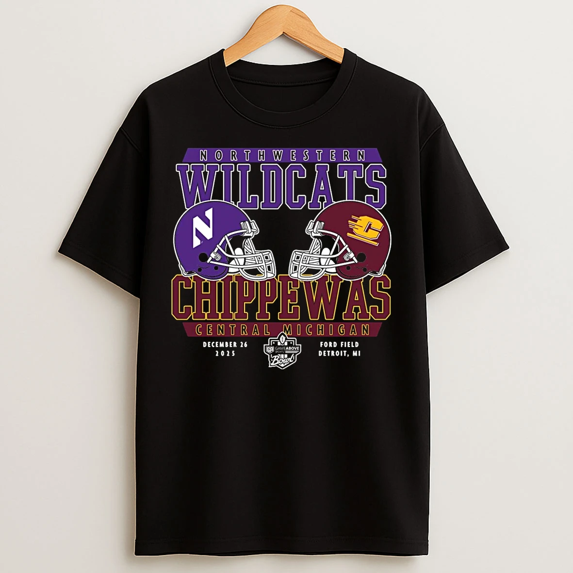 Classic Central Michigan Chippewas Vs Northwestern Wildcats 2025 Gameabove Sports Bowl Head To Head T Shirts