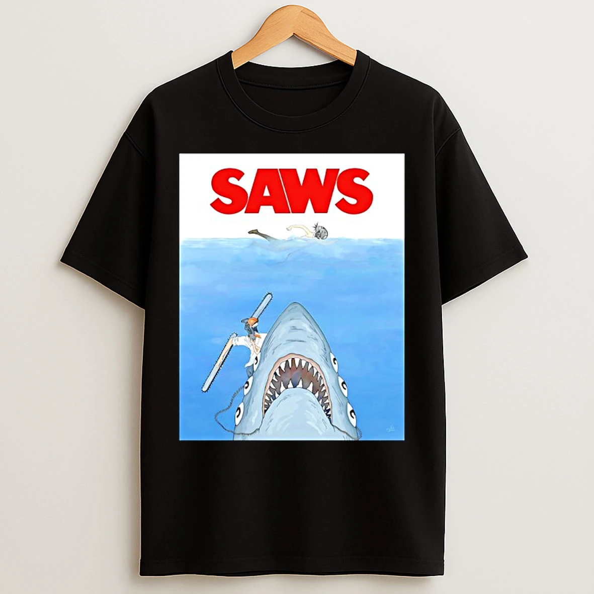 Classic Chainsaw Man Jaws Parody T Shirts