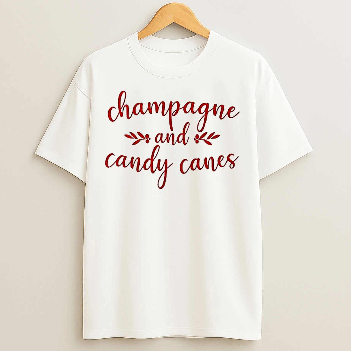 Classic Champagne And Candy Canes Christmas T Shirts