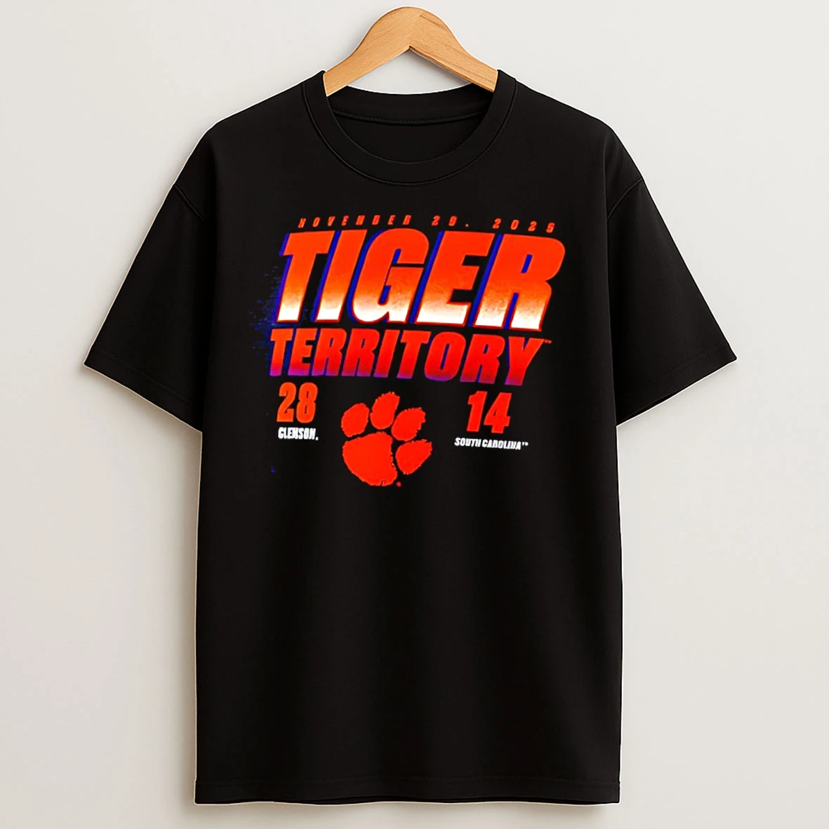 Classic Charcoal Clemson Tigers Vs South Carolina Gamecocks 2025 Score T Shirts