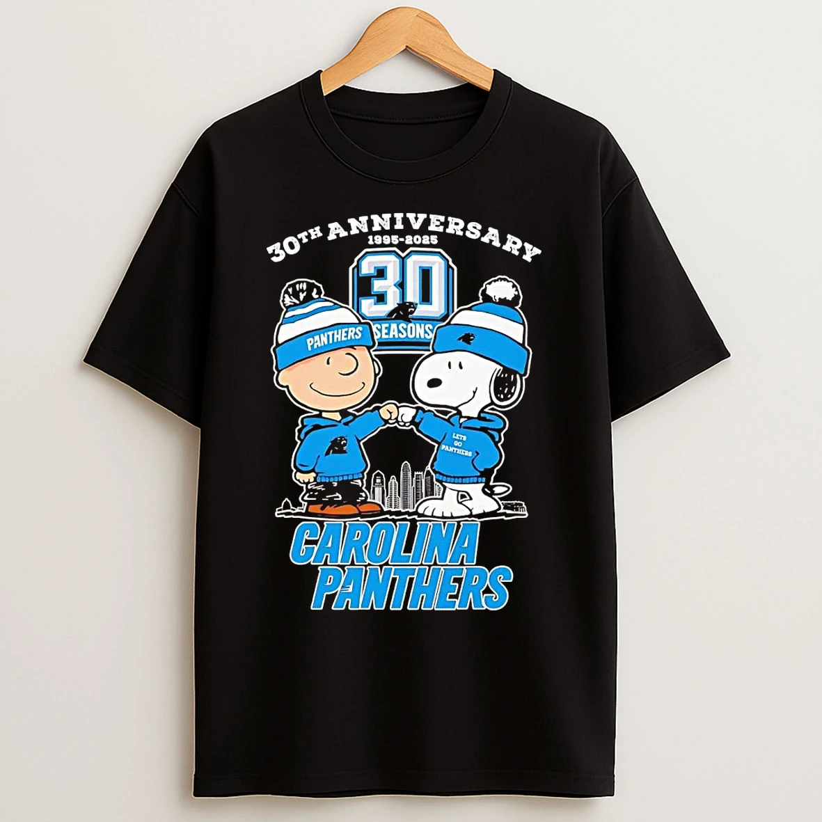 Classic Charlie Brown Snoopy Fist Pump 30th Anniversary Carolina Panthers T Shirts